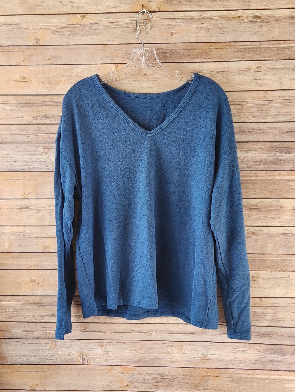 SHEIN Blue V-Neck Long Sleeve Knit Top